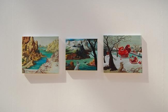 Hyunjeong Lim, Landscapes, oil, acrylic, chalk on canvas, 30x30-25x25-30x30cm, 2013